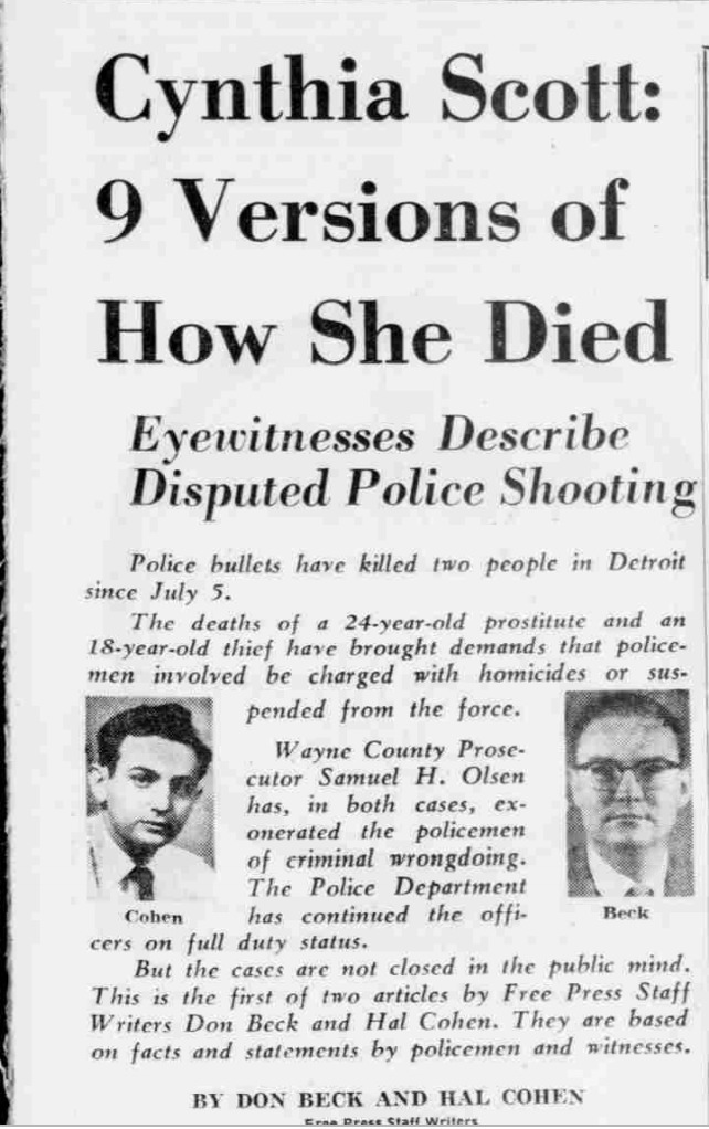 Detroit Free Press Article On Cynthia Scott Case · Crackdown Policing Detroit Through The War 6856