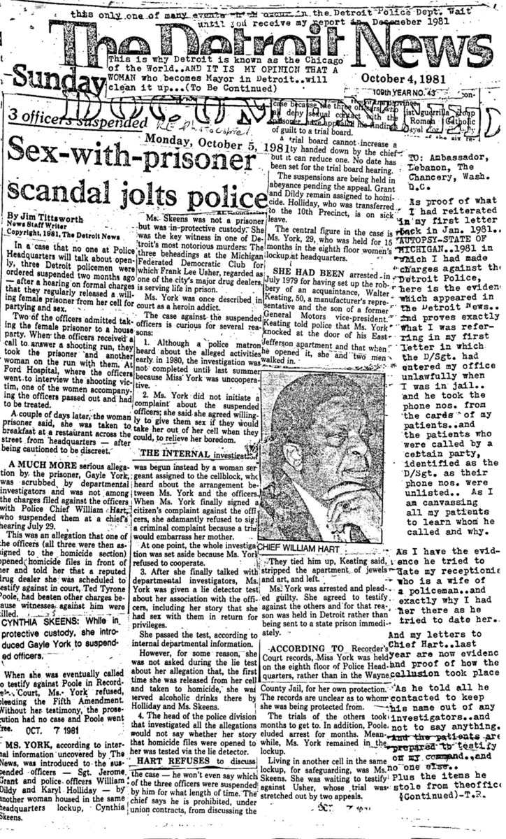 Sex-with-Prisoner Scandal Jolts Police · Crackdown Policing Detroit through the War on Drugs, Crime, and Youth · HistoryLabs Omeka S