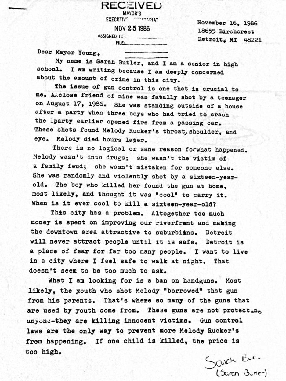 Sarah Butler Letter to Coleman Young 11-86.jpg · Crackdown: Policing ...